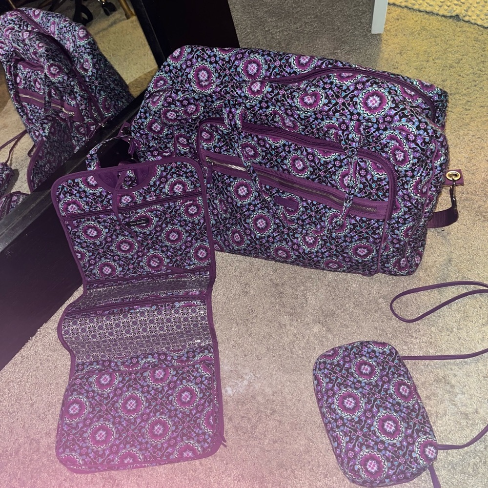 3-pc set Vera Bradley purple medallion weekender, cross body and accessory bag